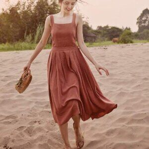 New Lelasilk Apron Dress Pink Rose Gold S